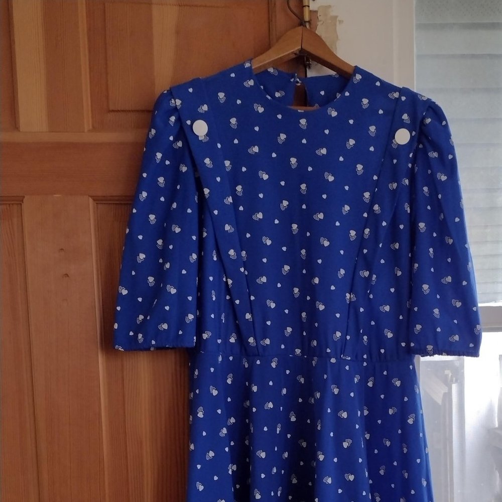 Doo-Dadds Vintage Blue and White L Heart Dress MADE IN USA Vintage
